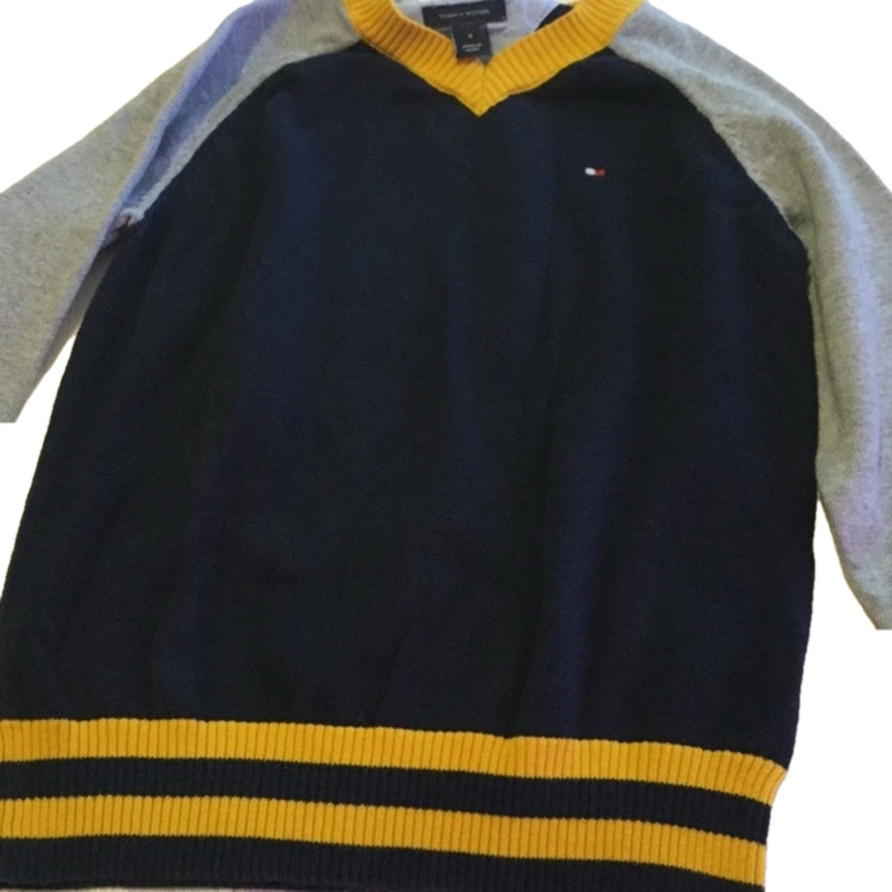 🍂Tommy Hilfiger(Size6) blue and yellow collar boys sweater EUC